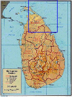 Administrativa mapa de Sri Lanka em ingles