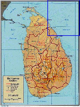 Administrativa mapa de Sri Lanka em ingles