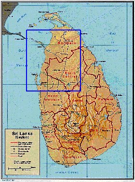 Administrativa mapa de Sri Lanka em ingles
