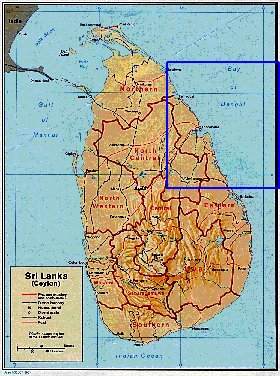 Administrativa mapa de Sri Lanka em ingles