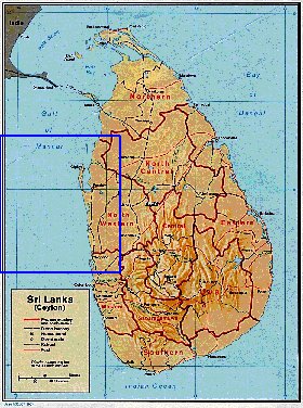 Administrativa mapa de Sri Lanka em ingles