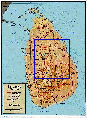 Administrativa mapa de Sri Lanka em ingles