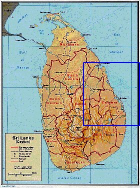 Administrativa mapa de Sri Lanka em ingles