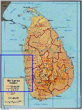 Administrativa mapa de Sri Lanka em ingles