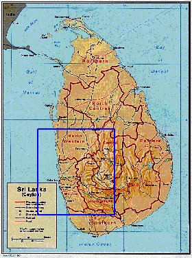 Administrativa mapa de Sri Lanka em ingles