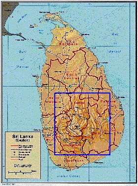 Administrativa mapa de Sri Lanka em ingles