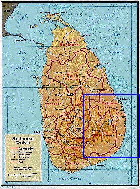 Administrativa mapa de Sri Lanka em ingles