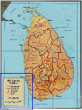 Administrativa mapa de Sri Lanka em ingles