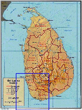 Administrativa mapa de Sri Lanka em ingles