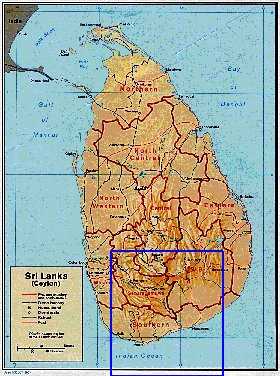 Administrativa mapa de Sri Lanka em ingles