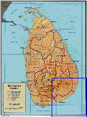 Administrativa mapa de Sri Lanka em ingles