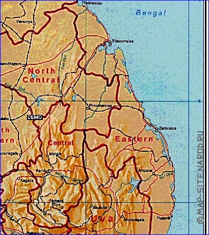 Administrativa mapa de Sri Lanka em ingles