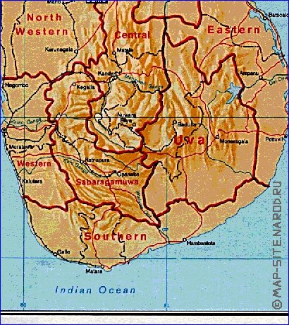 Administrativa mapa de Sri Lanka em ingles