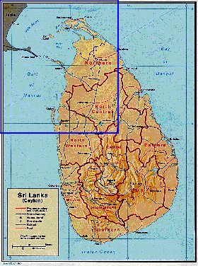 Administrativa mapa de Sri Lanka em ingles