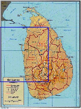 Administrativa mapa de Sri Lanka em ingles