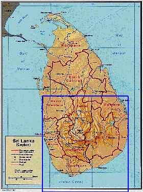 Administrativa mapa de Sri Lanka em ingles