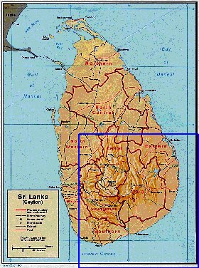 Administrativa mapa de Sri Lanka em ingles