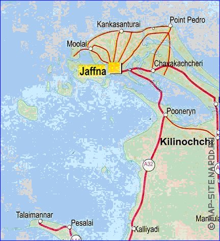 mapa de de estradas Sri Lanka em ingles