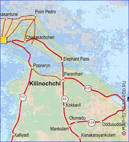 mapa de de estradas Sri Lanka em ingles