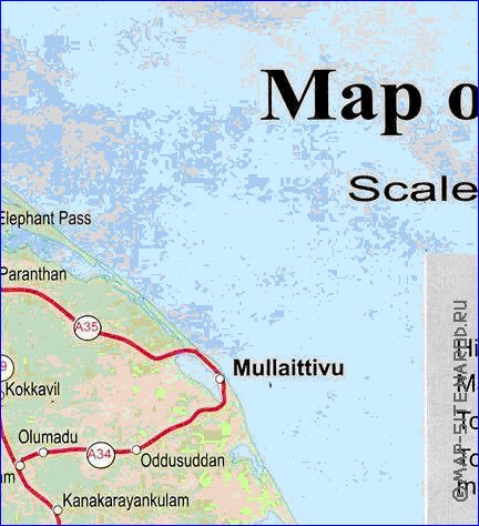 mapa de de estradas Sri Lanka em ingles