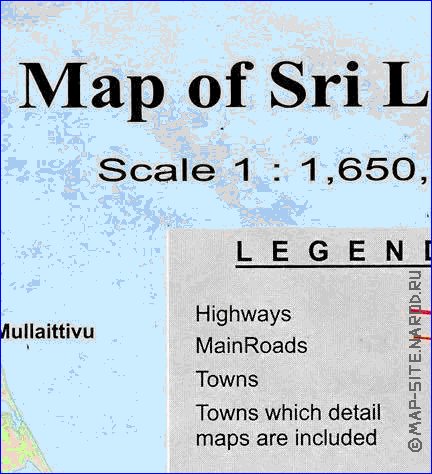 mapa de de estradas Sri Lanka em ingles