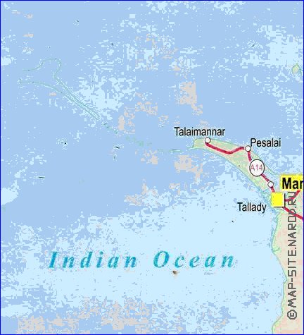 mapa de de estradas Sri Lanka em ingles