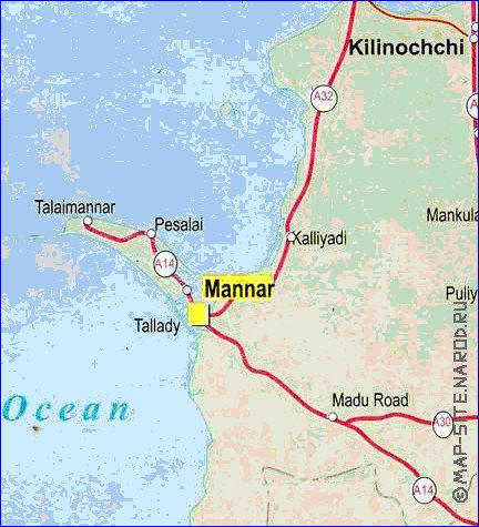 mapa de de estradas Sri Lanka em ingles