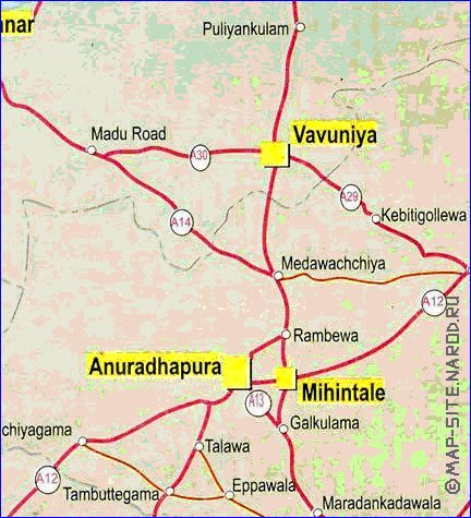 carte de des routes Sri Lanka en anglais