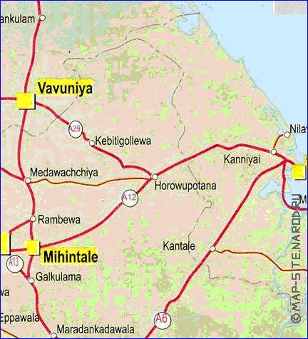mapa de de estradas Sri Lanka em ingles