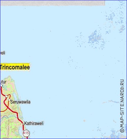 mapa de de estradas Sri Lanka em ingles