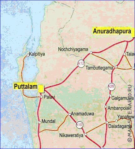 mapa de de estradas Sri Lanka em ingles