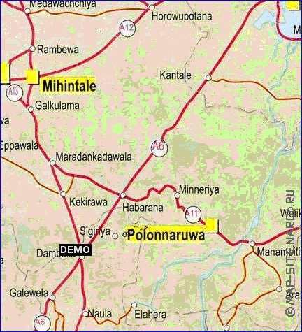 carte de des routes Sri Lanka en anglais