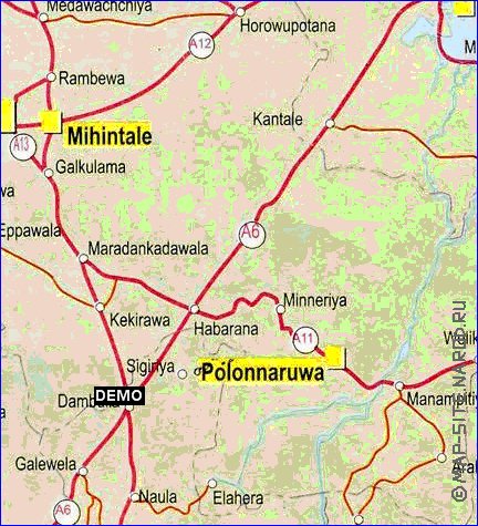 mapa de de estradas Sri Lanka em ingles