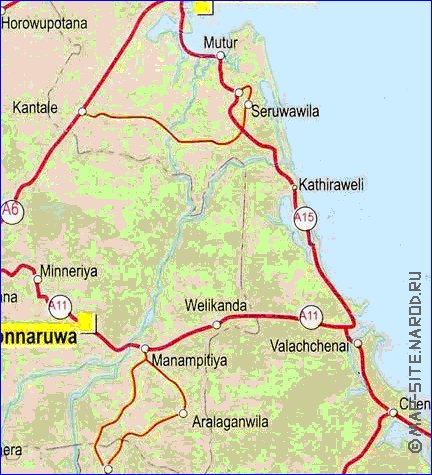 mapa de de estradas Sri Lanka em ingles