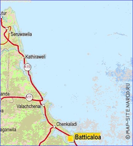 mapa de de estradas Sri Lanka em ingles