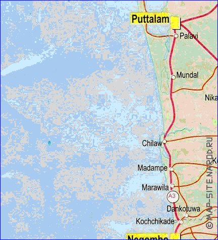 mapa de de estradas Sri Lanka em ingles