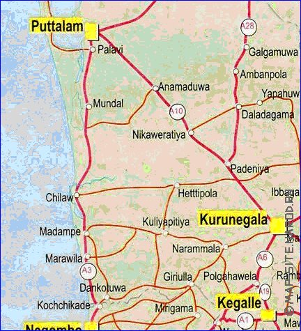 mapa de de estradas Sri Lanka em ingles