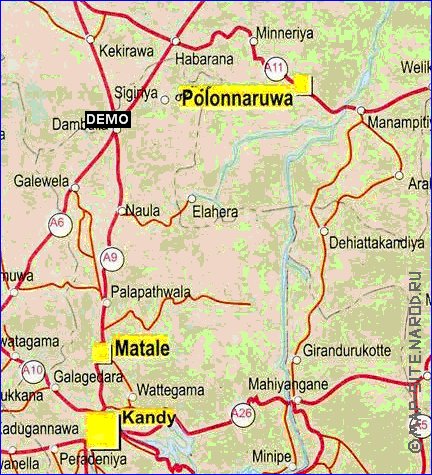 mapa de de estradas Sri Lanka em ingles