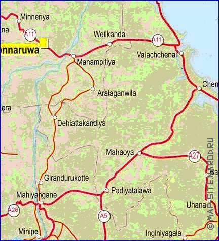 mapa de de estradas Sri Lanka em ingles