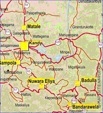 mapa de de estradas Sri Lanka em ingles