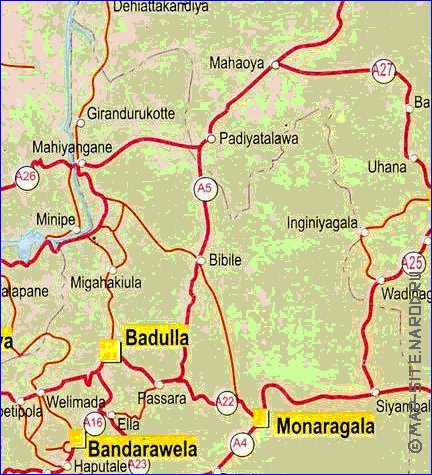 mapa de de estradas Sri Lanka em ingles