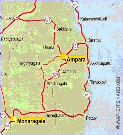 mapa de de estradas Sri Lanka em ingles