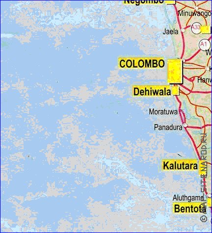 mapa de de estradas Sri Lanka em ingles