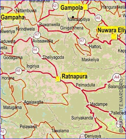 mapa de de estradas Sri Lanka em ingles