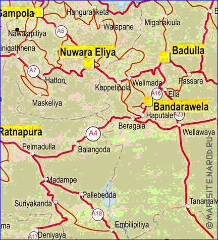 mapa de de estradas Sri Lanka em ingles