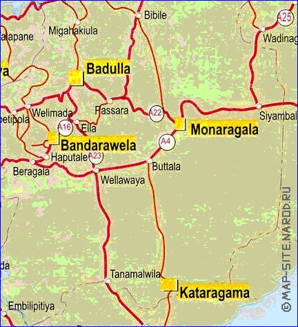 mapa de de estradas Sri Lanka em ingles