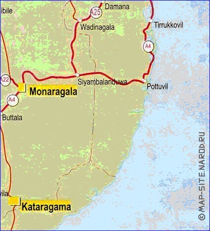 mapa de de estradas Sri Lanka em ingles