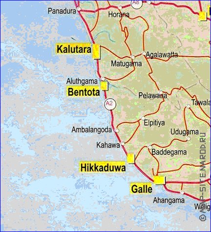 mapa de de estradas Sri Lanka em ingles