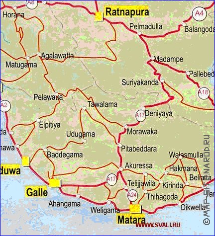 mapa de de estradas Sri Lanka em ingles