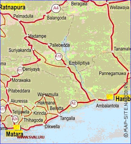 mapa de de estradas Sri Lanka em ingles